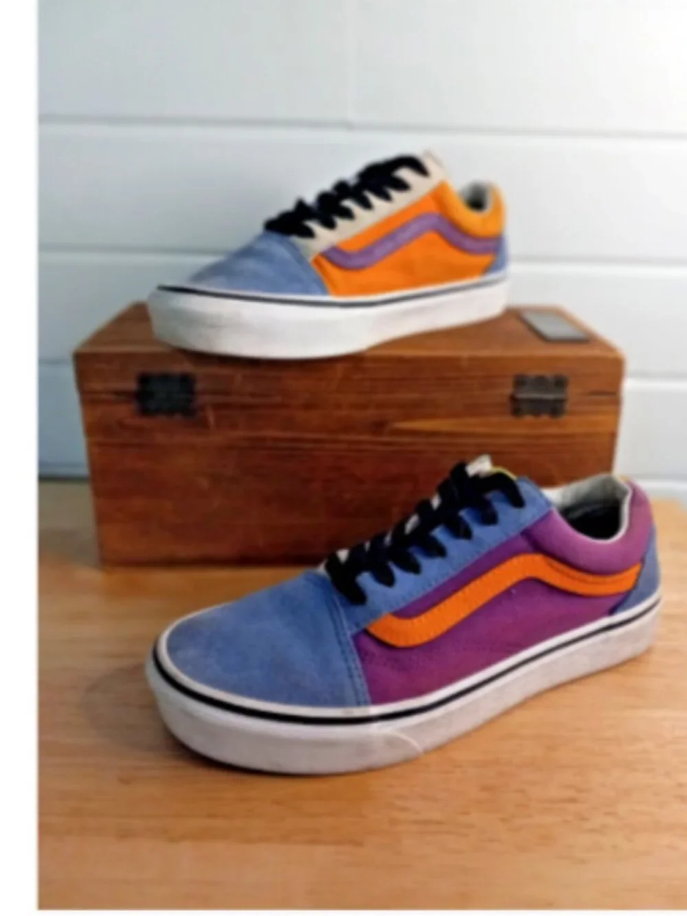Vans Old Skool Blue Purple Orange Suede Canvas Skate Shoes Men's 5.5 Women's 7